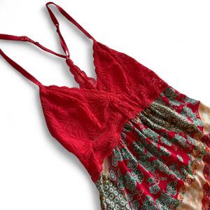 JOSIE Natori Nightie. Red Bralette and Boho Patchwork Pattern Skirt. Sz S.